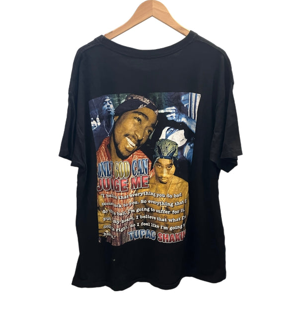 ラップTシャツ RAP-T Vintage Hip Hop Tupac 2PAC SHAKUR ONLY GOD CAN JUGE ME ヴィンテージ rap tee - Tシャツ ブラック フリーサイズ 101MT-2737