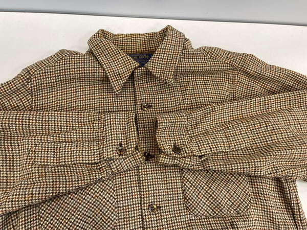 ペンドルトン PENDLETON 70's 70年代 WOOL ウール チェックシャツ ボードシャツ ネルシャツ 開襟 オープンカラー ボックス vintage ヴィンテージ MADE IN USA アメリカ製 長袖シャツ ブラウン Lサイズ 101MT-4124
