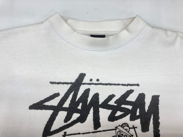 ステューシー STUSSY オールド OLD USA製 LOGO SWEATSHIRT PUMP IT UP!! プルオーバー 裏起毛 フロントプリント WHITE 白 スウェット ロゴ ホワイト Lサイズ 104MT-1787