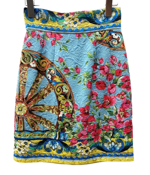 ドルチェ&ガッバーナ Dolce&Gabbana ミニスカート 風車 Aライン タイト 花柄 ふくれ織り ジャカード イタリア製 レーヨン コットン シルク混 SIZE36 F4T30T スカート 総柄 マルチカラー 104LB-33