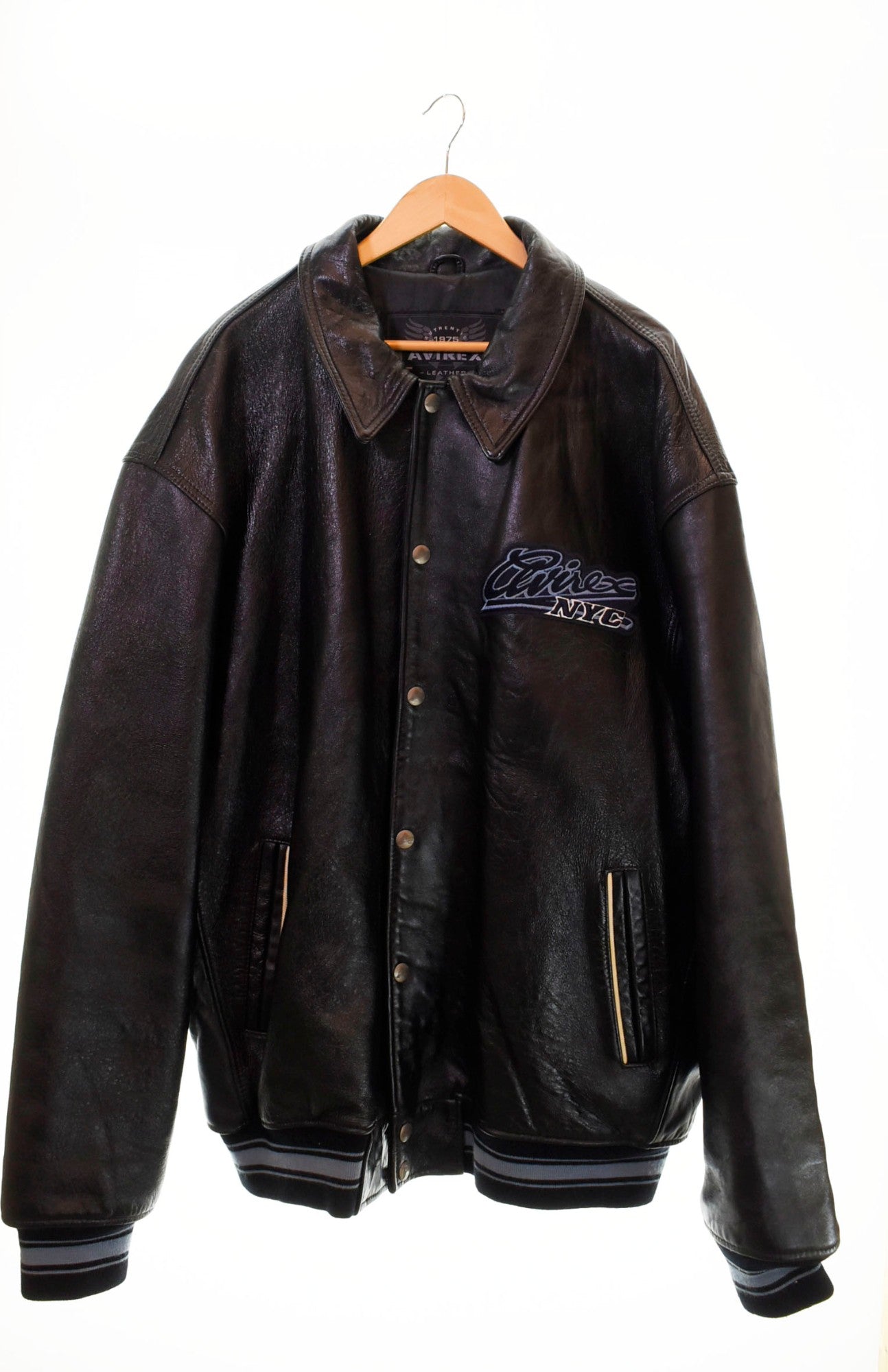 アビレックス AVIREX Leather Jacket NYC レザー スタジャン 黒 5XL ジャケット ブラック 103MT-1278 |  古着通販のドンドンサガール