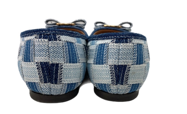 サルヴァトーレフェラガモ Salvatore Ferragamo ヴァリナ VARINA CHECKED BLOCK フラットシューズ パンプス ヴァラリボン RIBBON デニム DENIM 青 BLUE 752462 レディース靴 バレエシューズ リボンモチーフ ブルー SIZE5 1/2 104S-725