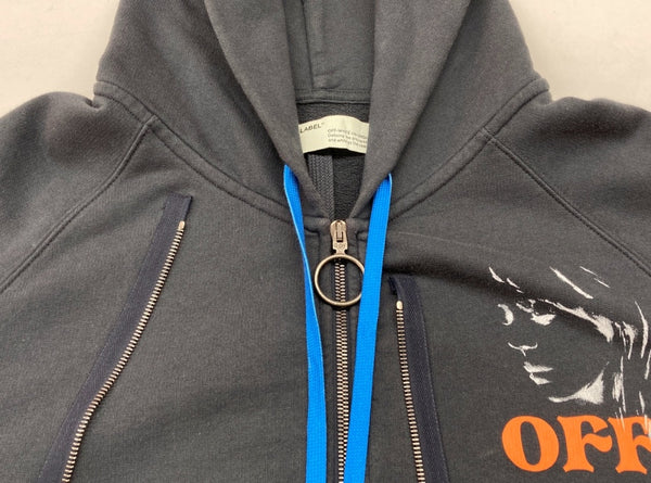 オフホワイト OFF-WHITE 19AW WOMEN PORTRAIT DOUBLE ZIP HOODIE ウーマン ポートレート ダブルジップ フーディ パーカー 紺 OMBE007F19E30014 パーカ プリント ネイビー Mサイズ 104MT-1239