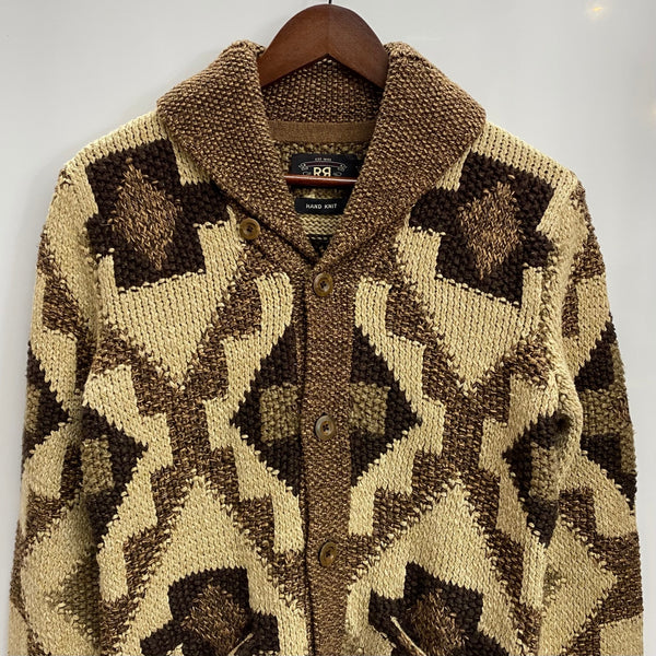 【曜日割引対象外】 ダブルアールエル RRL ハンドニット リネンブレンド ショールカラー カーディガン セーター ブラウン XSサイズ 201MT-4231 VB