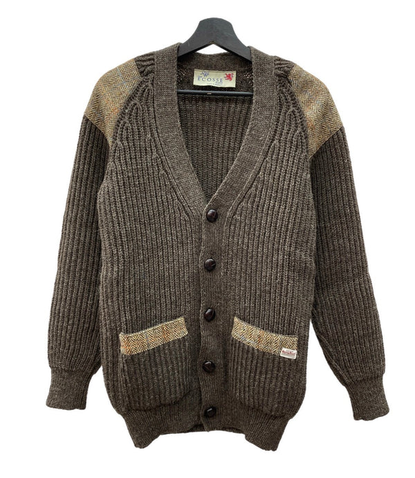 エコッセ Niffi ECOSSE Harris Tweed ハリスツイード ニット 英国製 くるみボタン カーディガン チェック ブラウン XSサイズ 104MT-2257