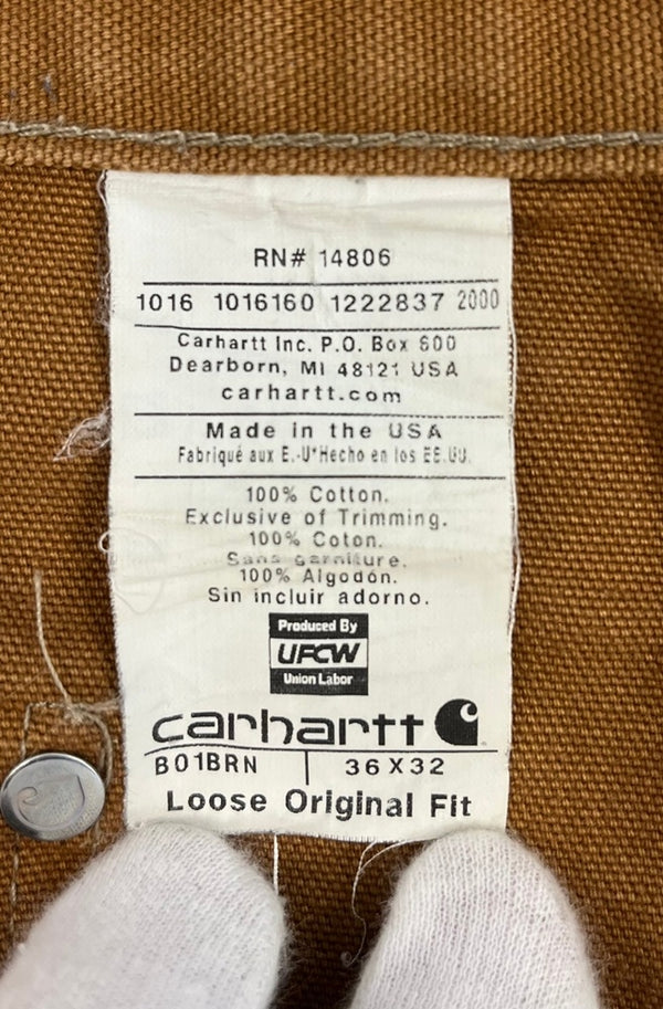 カーハート Carhartt DOUBLE FRONT WORK DUNGAREE ダブル フロント ワーク ダンガリー ペインターパンツ B01BRN チノパン ブラウン W36×L32 101MB-625