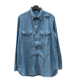 ブッチャープロダクツ BUTCHER PRODUCTS アットラスト  At Last＆Co シャンブレーシャツ ワーク マチ付き 青 サイズ16 長袖シャツ 無地 ブルー 104MT-2259