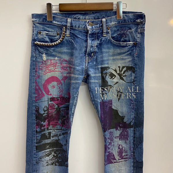 ヒステリックグラマー HYSTERIC GLAMOUR デストロイ オールモンスターズ スタッズ 5AP-0843 デニム ブルー 32サイズ 201MB-1014