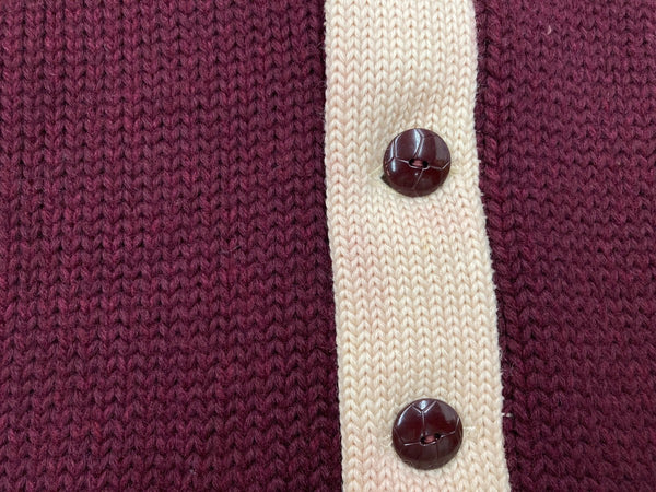 ヴィンテージ vintage 40s~ 40年代 レタードカーディガン ロングリブ ニット セーター えんじ 生成り カーディガン ライン ワインレッド 104MT-1904