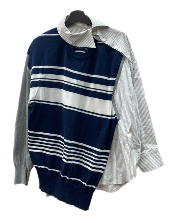 カラー kolor 20SS ASYMMETRY KNIT DOCKING L/S SHIRT アシンメトリー ニット ドッキング 長袖 シャツ 白 灰 紺 20SCL-N01304 サイズ 2 セーター 総柄 マルチカラー 104MT-1576