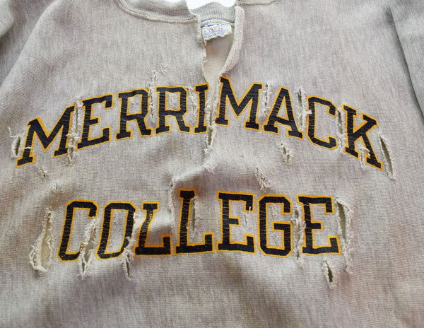 チャンピオン Champion 80年代 80s REVERSE WEAVE リバースウィーブ トリコ タグ 後期 made in USA ダメージ 80's カレッジロゴ MERRIMACK 大学 XL スウェット グレー LLサイズ 103MT-2953
