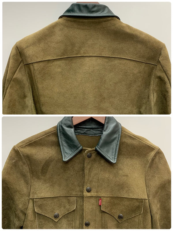 【曜日割引対象外】 ウエアハウス WAREHOUSE Suede Jacket レザー  ジャケット カーキ 38サイズ 201MT-3306 VB