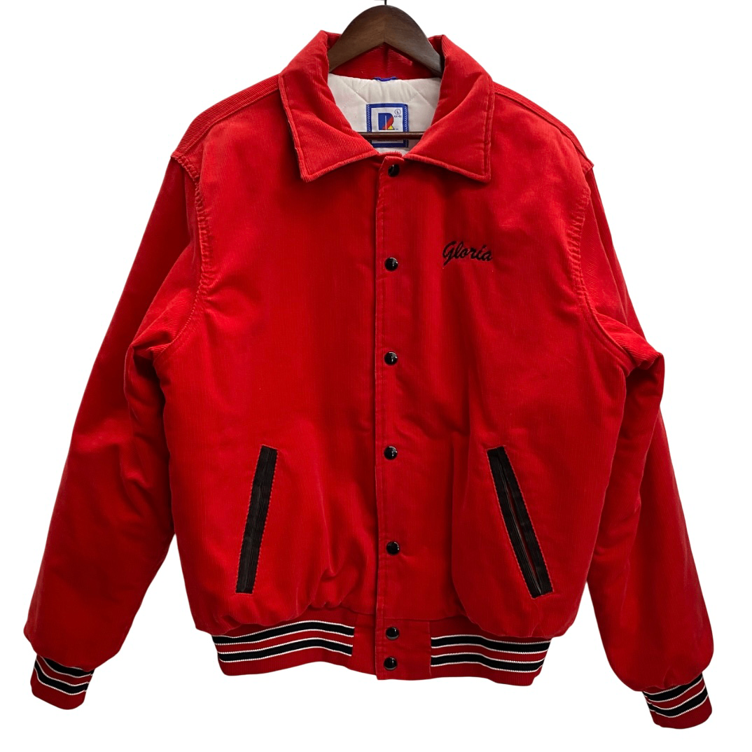 80s rennoc XL コーデュロイ バーシティジャケット 襟付きスタジャン 80〜90年代 Rennoc 刺繍入り コーデュロイジャケット レディースS相当