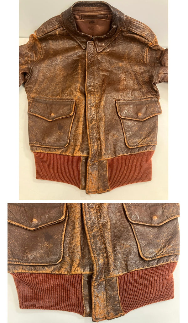 L2 40s オリジナル 実物 ビンテージ USAF フライトジャケット 36 観賞用 40s USAF A-2 米軍 実物 当時物 ヴィンテージ オリジナル レザー ジャケット ダークブラウン系 サイズ表記無し 即決  ダークブラウン系 サイズ表記無し中古