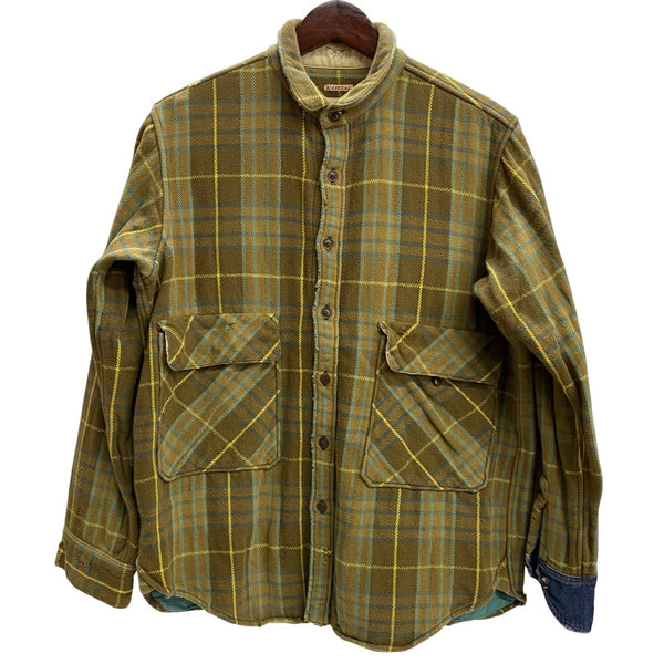 【曜日割引対象外】 キャピタル KAPITAL チェック ネルシャツ リメイク 長袖シャツ 黄色 2サイズ 201MT-3882 VB