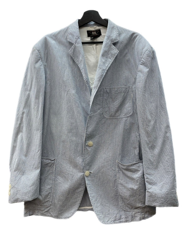 ダブルアールエル RRL 90s TAILORED JACKET テーラード ジャケット シアサッカー 三ツ星タグ Ralph Lauren 白 青 ジャケット ストライプ ブルー Mサイズ 104MT-2261