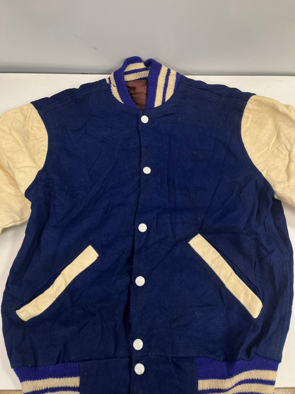 ヴィンテージ vintage 60's～ 60年代 LOGAn Knitting Mills ウール スタジャン バーシティジャケット アワードジャケット 袖レザー ツートン ホワイト ジャケット ネイビー 101MT-5451