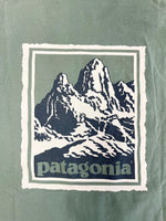 パタゴニア PATAGONIA 90s Vintage ヴィンテージ USA製 Mountainロゴ Tee マウンテンロゴ プリント 長袖カットソー XL Tシャツ グリーン LLサイズ 101MT-4715