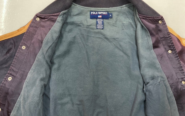 ラルフローレン RalphLauren SPORT 90s Souvenir Jacket スカジャン 横須賀ジャンパー チェーンステッチ USA製 POLO サテン 紺 ジャケット ロゴ ネイビー Sサイズ 104MT-1477