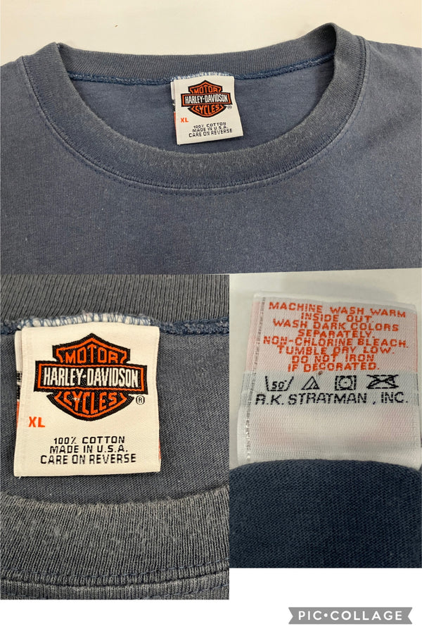 ハーレーダビッドソン Harley-Davidson 00's MORTERCYCLE イーグル モーターサイクル バイク バーアンドシールドロゴ 両面 プリント XL ノースリーブ ブルー LLサイズ 101MT-4537