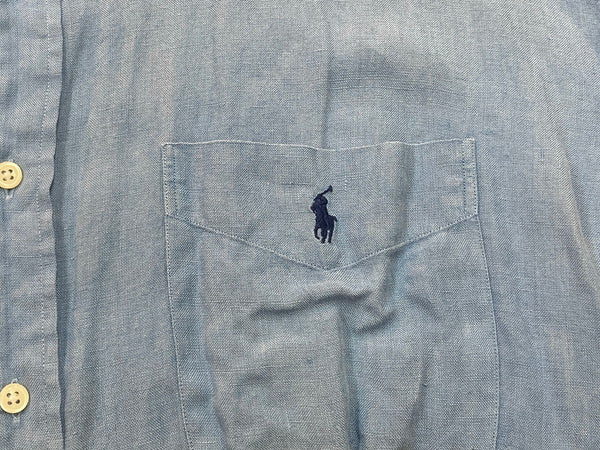ラルフローレン レディース ブルー ポニー刺繍 リネンシャツ Mサイズ相当 POLO RALPH LAUREN Ralph Lauren ラルフローレンボーイズ 総
