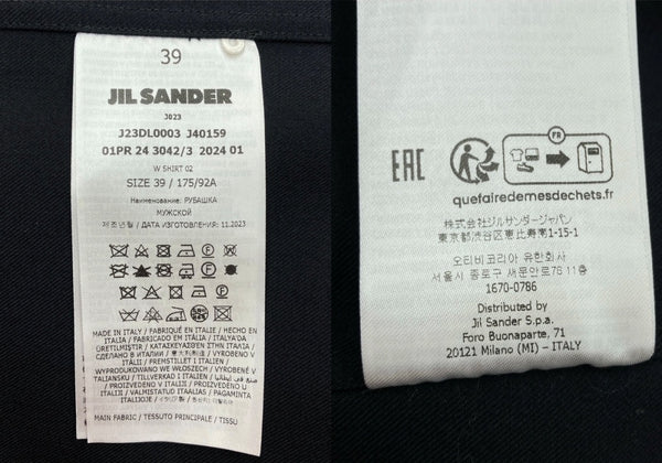 ジルサンダー JIL SANDER WOOL GABARDINE SHIRT ウール ギャバジン シャツ ボタン 長袖 ダークネイビー 紺 J23DL0003 J40159 サイズ 39 長袖シャツ 無地 ネイビー 104MT-1558