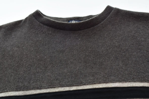 ステューシー STUSSY 90s 90's OLD STUSSY 紺タグ USA製 ライン ボーダー コットンニット スウェット 90年代 セーター グレー Sサイズ 103MT-2632