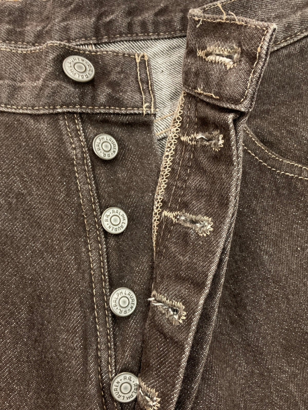 ダブルアールエル RRL 90s DENIM PANTS デニム パンツ ボタンフライ ジーパン ジーンズ USA製 Ralph Lauren 茶 ロゴ R004 デニム ブラウン 29/30 104MB-241