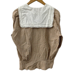 カネコイサオ kaneko isao ワンダフルワールド セーラーカラー シャツ リボン ギンガムチェック柄 長袖シャツ ブラウン 201LT-433