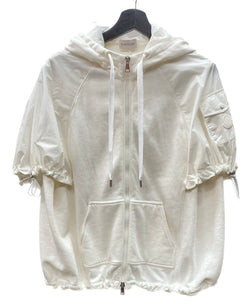 モンクレール MONCLER ZIP UP HOODIE ジップアップ ダブルジップ フーディ パーカー 半袖 スウェット地 コットン トルコ製 IVORY アイボリー H10938G00015 809LC パーカ ロゴ ホワイト XSサイズ 104LT-199