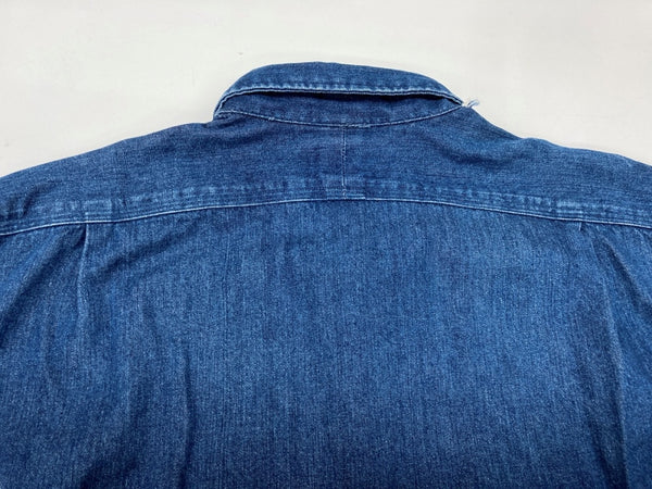 ダブルアールエル RRL 三ツ星タグ DENIM SHIRT デニム ステンカラー フロントボタン メタルボタン ヴィンテージ VINTAGE ラルフローレン RALPH LAUREN フィリピン製 INDIGO インディゴ BLUE 青 長袖シャツ 無地 ブルー Mサイズ 104MT-1954