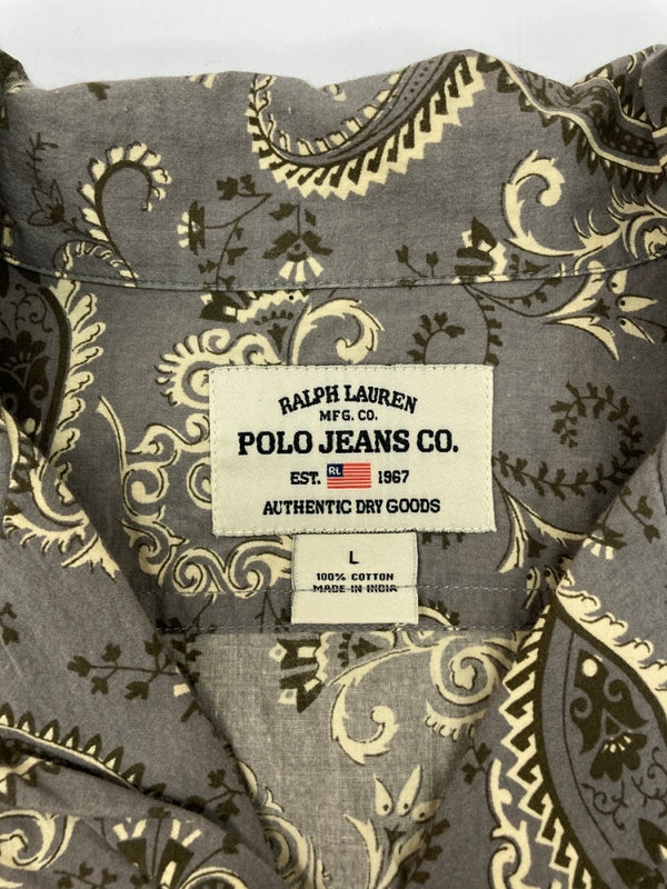 ラルフローレン RalphLauren POLO JEANS PAISLEY OPEN COLOR SHIRT ペイズリー オープン カラー シャツ インパクト21 アロハ 開襟 半袖 灰 半袖シャツ 総柄 マルチカラー Lサイズ 104MT-2352