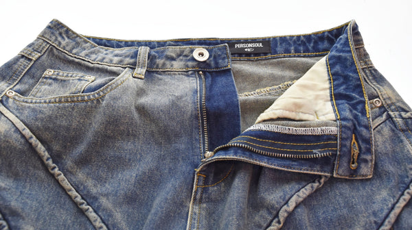 パーソンソール PERSON SOUL 23AW ウォッシンググラデーションデニム ジーンズ ギミック Y2K テック系 デニム ブルー LLサイズ 103MB-448