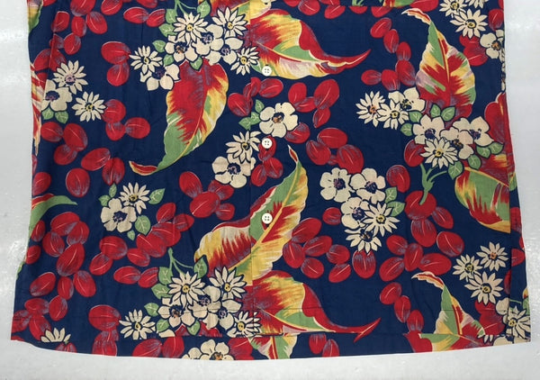 ラルフローレン RalphLauren 90s OPEN COLLAR SHIRT オープン カラー シャツ アロハ ハワイアン 半袖 開襟 紺 半袖シャツ 花・植物 マルチカラー Lサイズ 104MT-1508