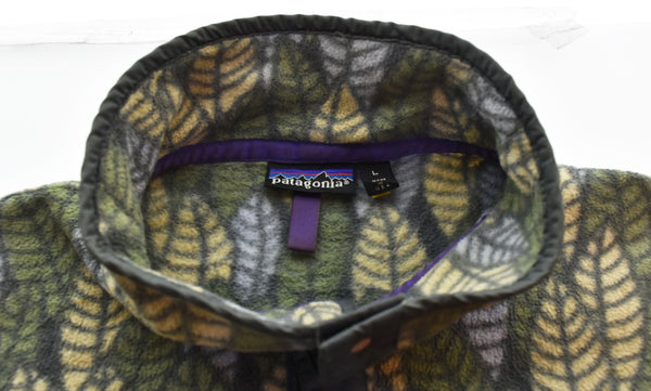 パタゴニア PATAGONIA 90's USA製 ハーフボタン プルオーバー シンチラ フリース LEAF 総柄 25200 ジャケット グリーン Lサイズ 103MT-3072