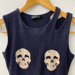 ヒステリックグラマー HYSTERIC GLAMOUR 00s キャミソール スカル柄 初期タグ ノースリーブ ネイビー フリーサイズ 201LT-445