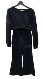 ロゼミューズ Rosé Muse lace garter sweat set レース ガーター スウェット セット クロップド丈 フレアパンツ スウェットパンツ ロゴ 刺繍 BLACK 黒 RM224CS1201 セットアップ ワンポイント ブラック 104LT-232