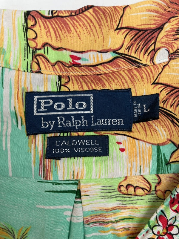 ラルフローレン RalphLauren OPEN COLLAR SHIRT オープン カラー シャツ CALDWELL アロハ ハワイアン 半袖 開襟 緑 半袖シャツ 総柄 グリーン Lサイズ 104MT-1709
