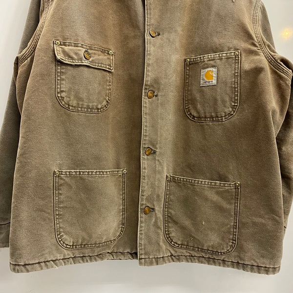 【曜日割引対象外】 カーハート Carhartt 90's Duck Chore Coat 裏地ブランケット カバーオール USA製 ジャケット ブラウン Lサイズ 201MT-3699 VB