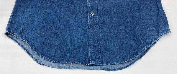 ダブルアールエル RRL 三ツ星タグ DENIM SHIRT デニム ステンカラー フロントボタン メタルボタン ヴィンテージ VINTAGE ラルフローレン RALPH LAUREN フィリピン製 INDIGO インディゴ BLUE 青 長袖シャツ 無地 ブルー Mサイズ 104MT-1954