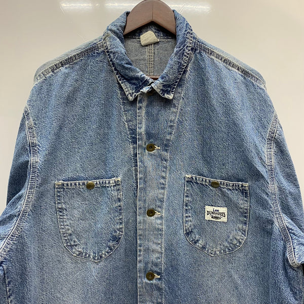 【曜日割引対象外】 リー Lee 90's DUNGAREES Cant Bustem デニムカバーオール USA製 ジャケット ブルー Lサイズ 201MT-3978 VB