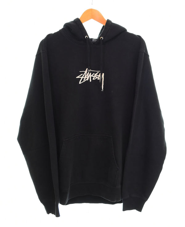 ステューシー STUSSY STOCK LOGO HOODIE ストック ロゴ フーディー センターロゴ 刺繍 プルオーバー  XL パーカ ブラック LLサイズ 103MT-2418