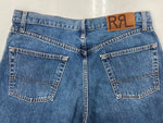 ダブルアールエル RRL 90s DENIM PANTS デニム パンツ ジップフライ ジーパン ジーンズ USA製 Ralph Lauren インディゴ 青 ロゴ R004 デニム ブルー サイズ 34 104MB-220