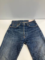 エヴィス EVISU Lot.2001 黄色刺繍カモメ ボタンフライ 緑耳 迷彩柄ポケット 日本製 MADE IN JAPAN デニム ブルー 30×35 101MB-768