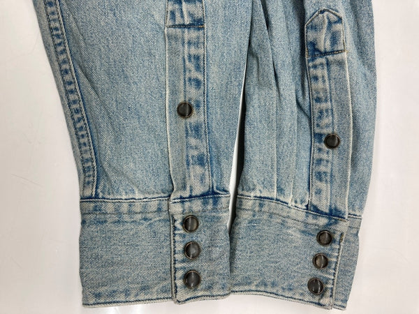 ダブルアールエル RRL 90s 三ツ星タグ DENIM SHIRT デニム ウエスタン メタルスナップボタン ヴィンテージ VINTAGE ラルフローレン RALPH LAUREN マレーシア製 ライトブルー 水色 長袖シャツ 無地 ブルー Mサイズ 104MT-1956