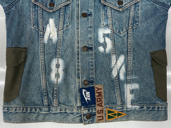 アパッチ APACHE REMAKE DENIM JACKET リメイク デニム ジャケット Gジャン ボタン ジャージ アウター インディゴ 青 ジャケット ロゴ マルチカラー Fサイズ 104MT-2214