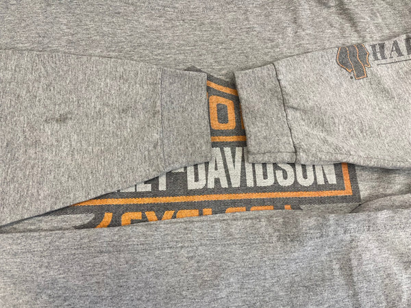 ハーレーダビッドソン HARLEY DAVIDSON 00's ©2004 シールドロゴ プリント モーターサイクル 袖プリント XL ロンT グレー LLサイズ 101MT-4110