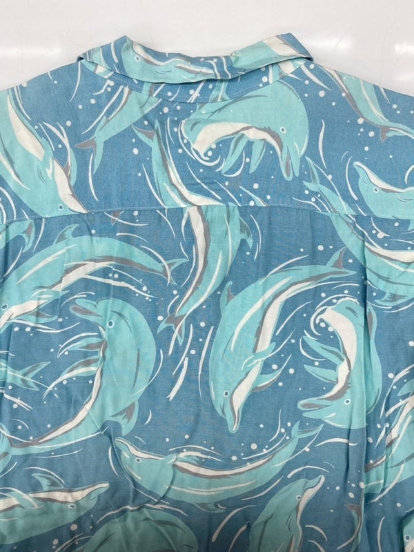 ヒステリックグラマー HYSTERIC GLAMOUR 80s 90s OPEN COLLAR SHIRT オープン カラー シャツ ハワイアン アロハ イルカ アーカイブ 開襟 半袖 青 0140 半袖シャツ 総柄 ブルー 104MT-1893