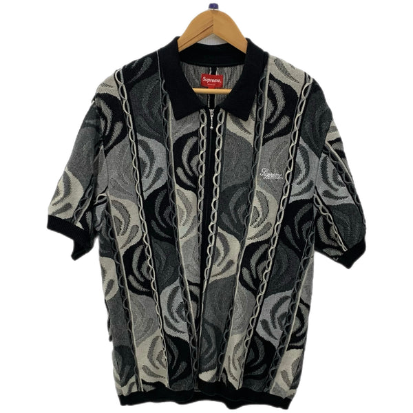 シュプリーム SUPREME ジップアップ 半袖 カットソー パイル地 ネイティブ柄 半袖ポロシャツ 半袖カットソー ブラック Mサイズ 201MT-4298