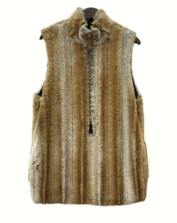 ベッドフォード BED J.W. FORD 15AW FAKE FUR VEST フェイク ファー ベスト ハーフジップ 茶 サイズ 1 ベスト ストライプ ブラウン 104MT-948